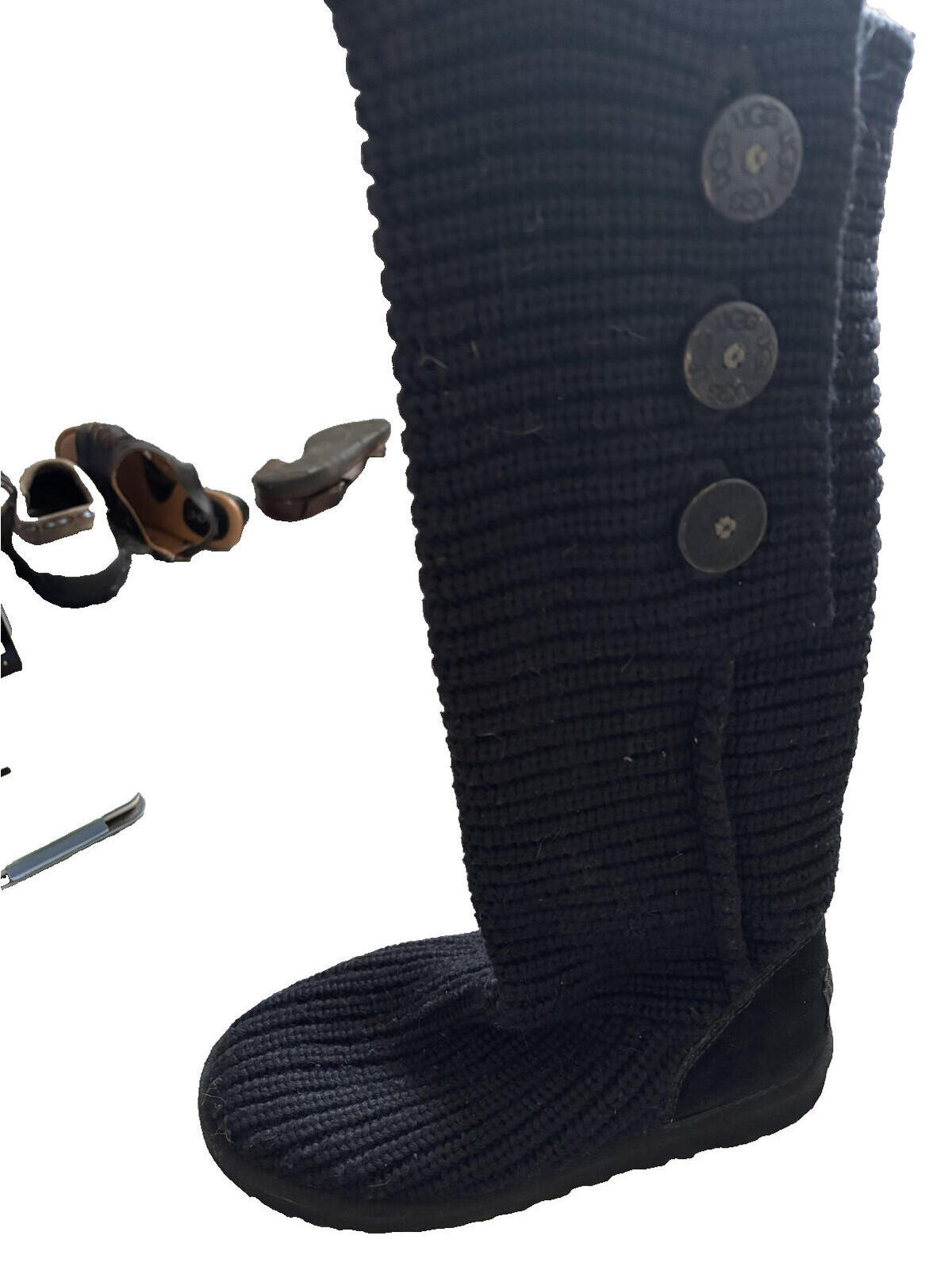 Uggs Sz 9 Black Suede And Knit Long Boots